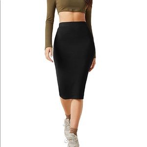 Black Women's Basic Solid Stretch High Waist Bodycon Midi Pencil Skirt